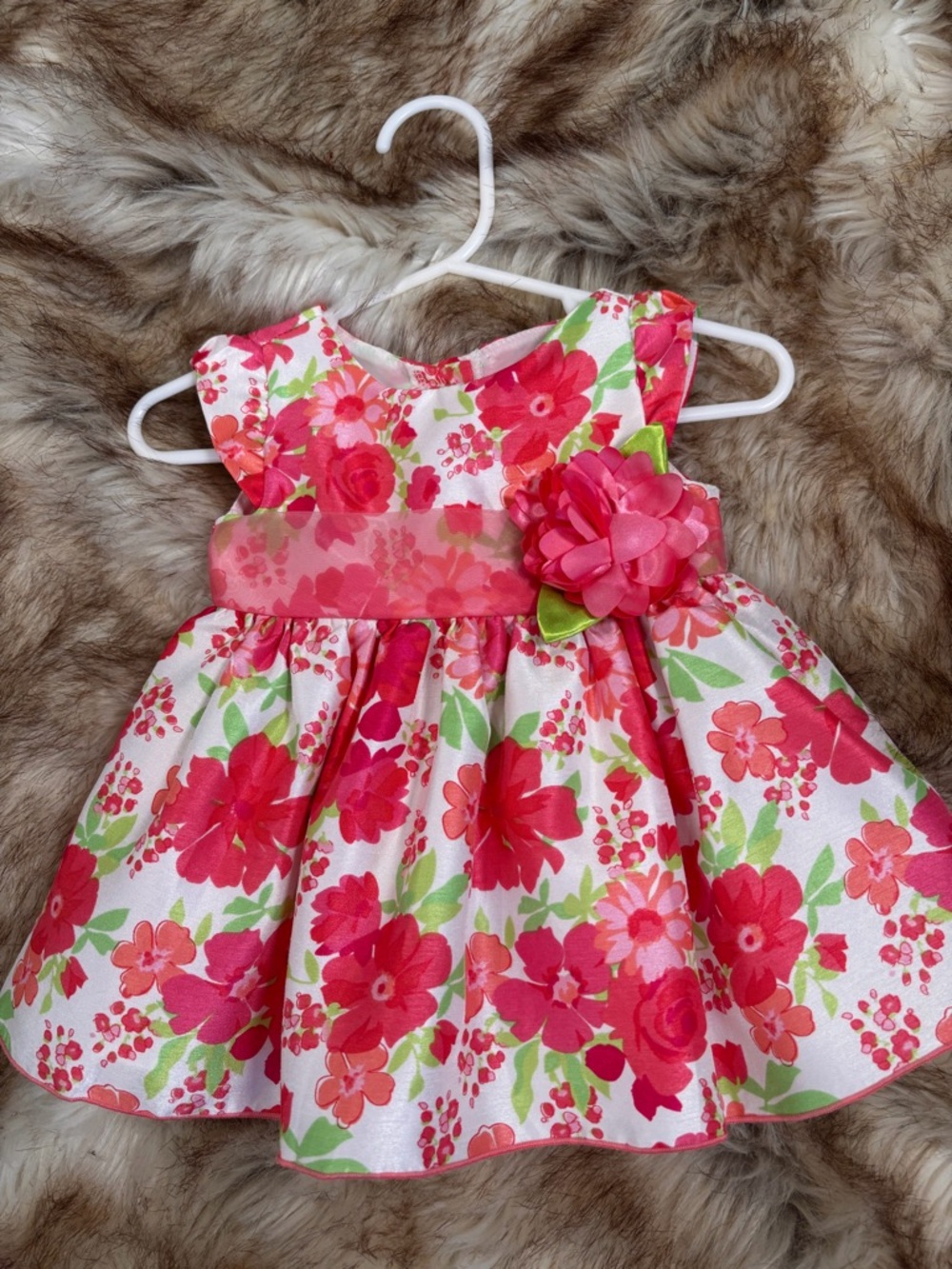 Youngland Pink Floral Baby Dress with Flower